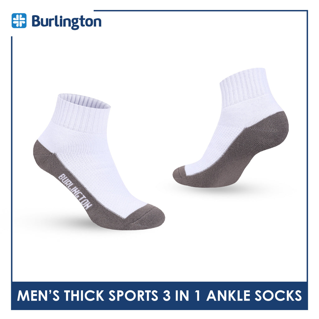 Burlington Men's Cotton Thick Sports Ankle Socks 3 pairs in 1 pack BMKSG22