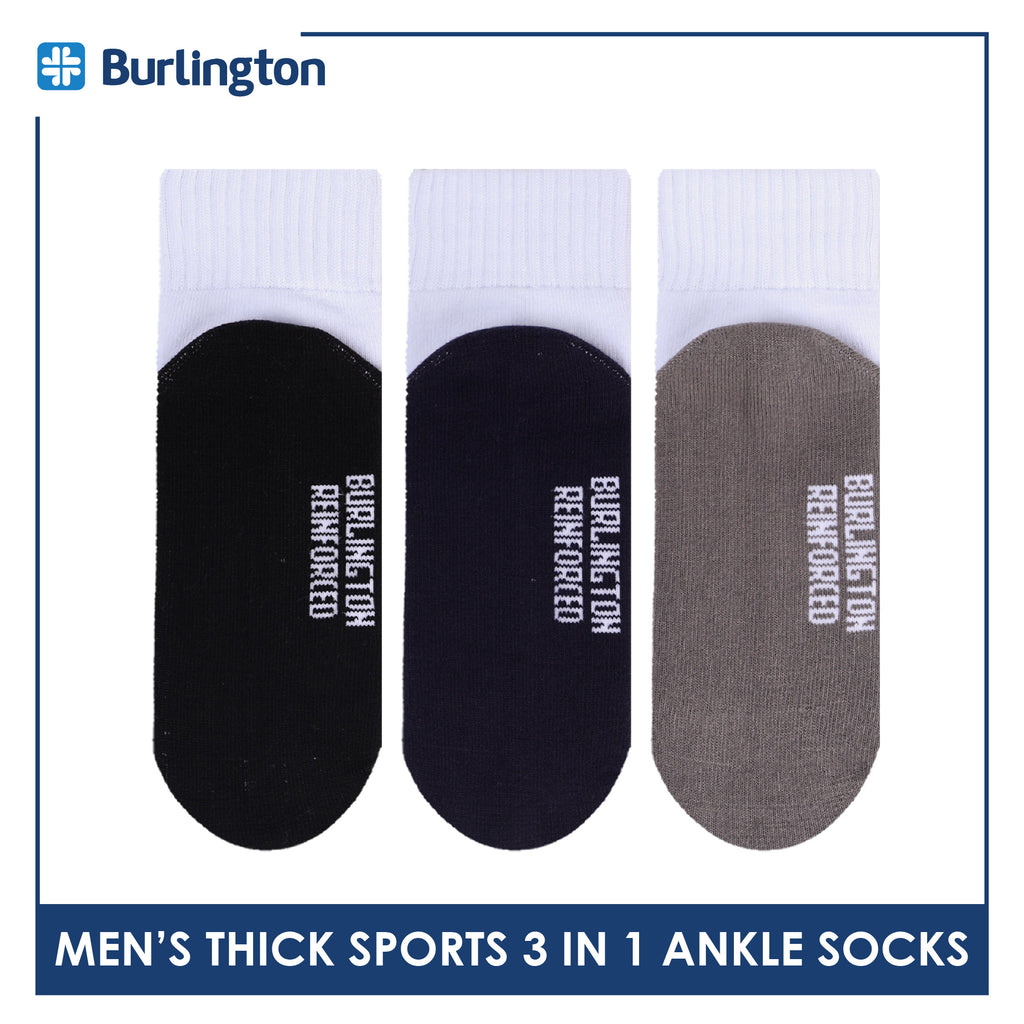 Burlington Men's Cotton Thick Sports Ankle Socks 3 pairs in 1 pack BMKSG22