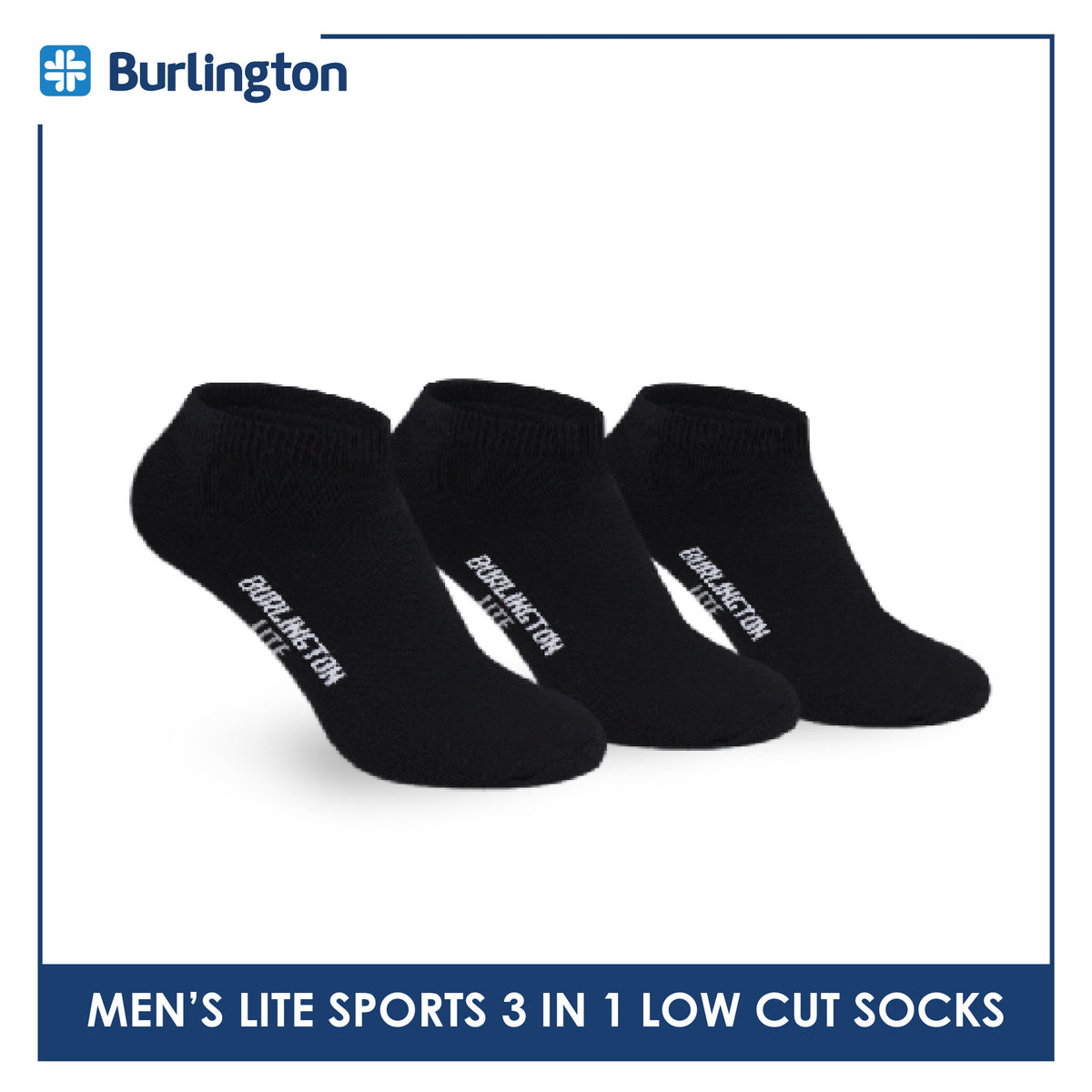 Burlington Men's Lite Thick Sports Half Terry Low Cut Socks 3 pairs in 1 pack BML-219