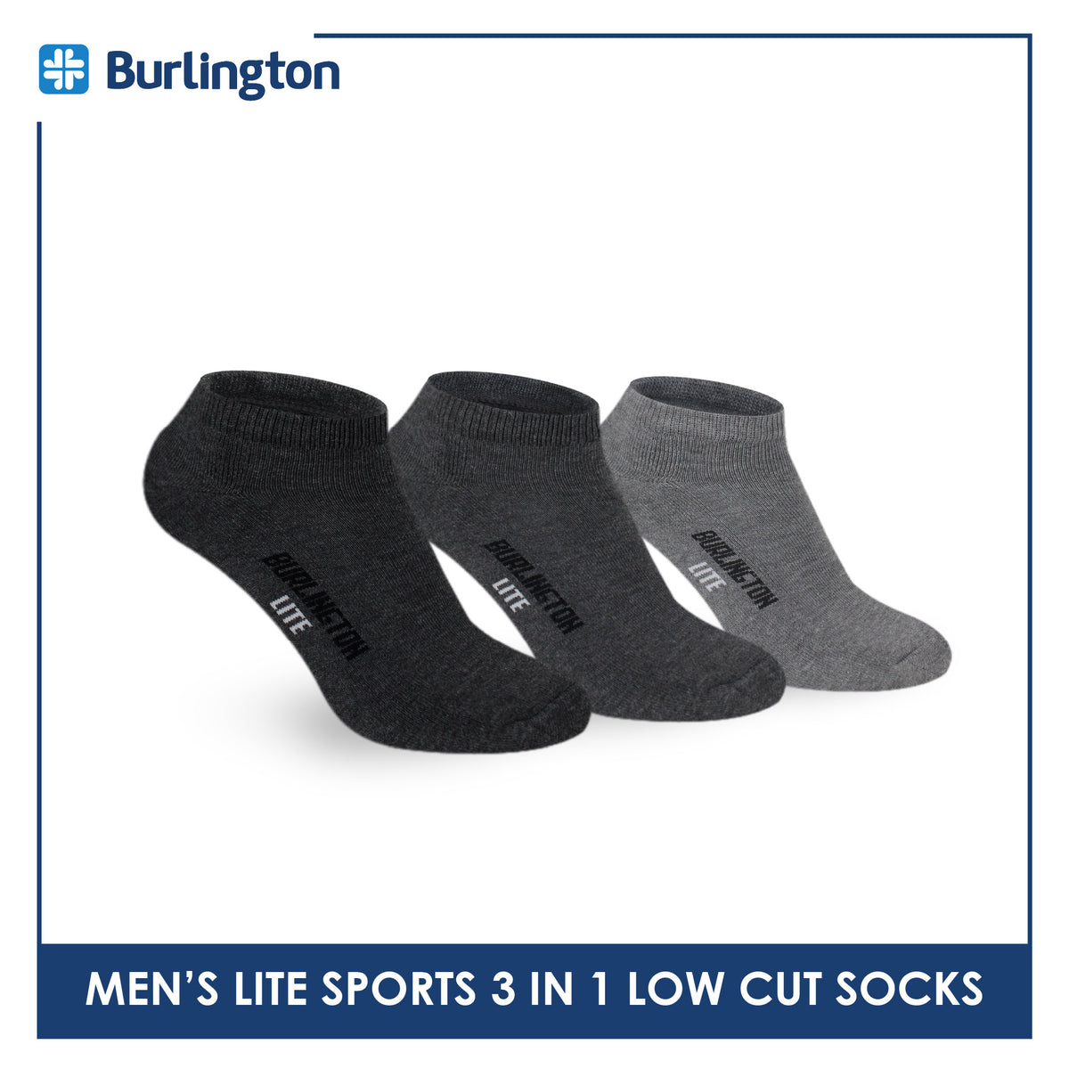 Burlington Men's Lite Thick Sports Half Terry Low Cut Socks 3 pairs in 1 pack BML-219