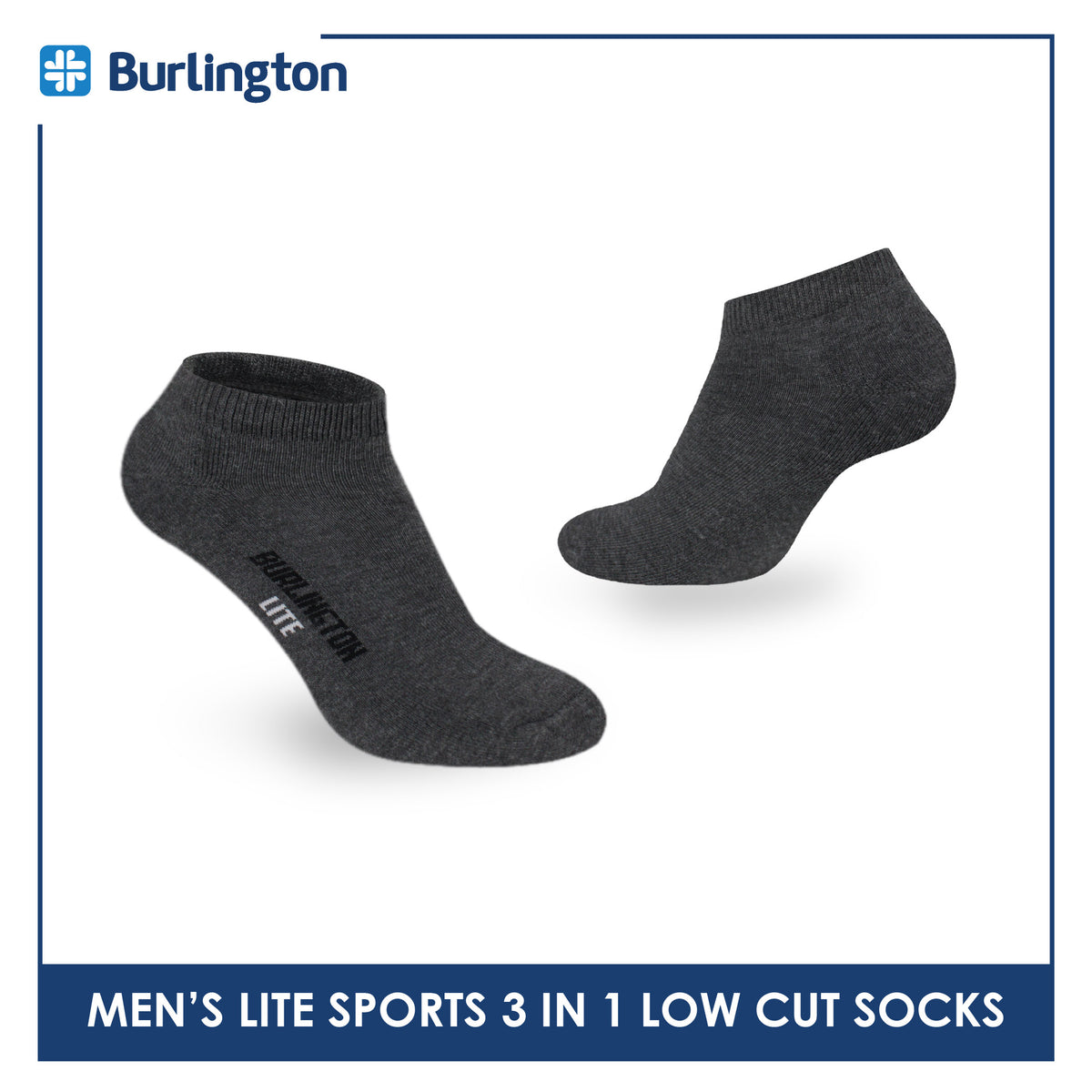 Burlington Men's Lite Thick Sports Half Terry Low Cut Socks 3 pairs in 1 pack BML-219