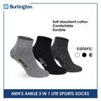 Burlington Men's Cotton Lite Sports Half Terry Performance Ankle Socks 3 pairs in a pack BML-222