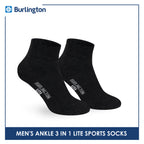 Burlington Men's Cotton Lite Sports Half Terry Performance Ankle Socks 3 pairs in a pack BML-222
