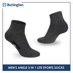 Burlington Men's Cotton Lite Sports Half Terry Performance Ankle Socks 3 pairs in a pack BML-222