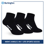 Burlington Men's Cotton Lite Sports Half Terry Performance Ankle Socks 3 pairs in a pack BML-222