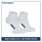 Burlington Men's Cotton Lite Sports Half Terry Performance Ankle Socks 3 pairs in a pack BML-222
