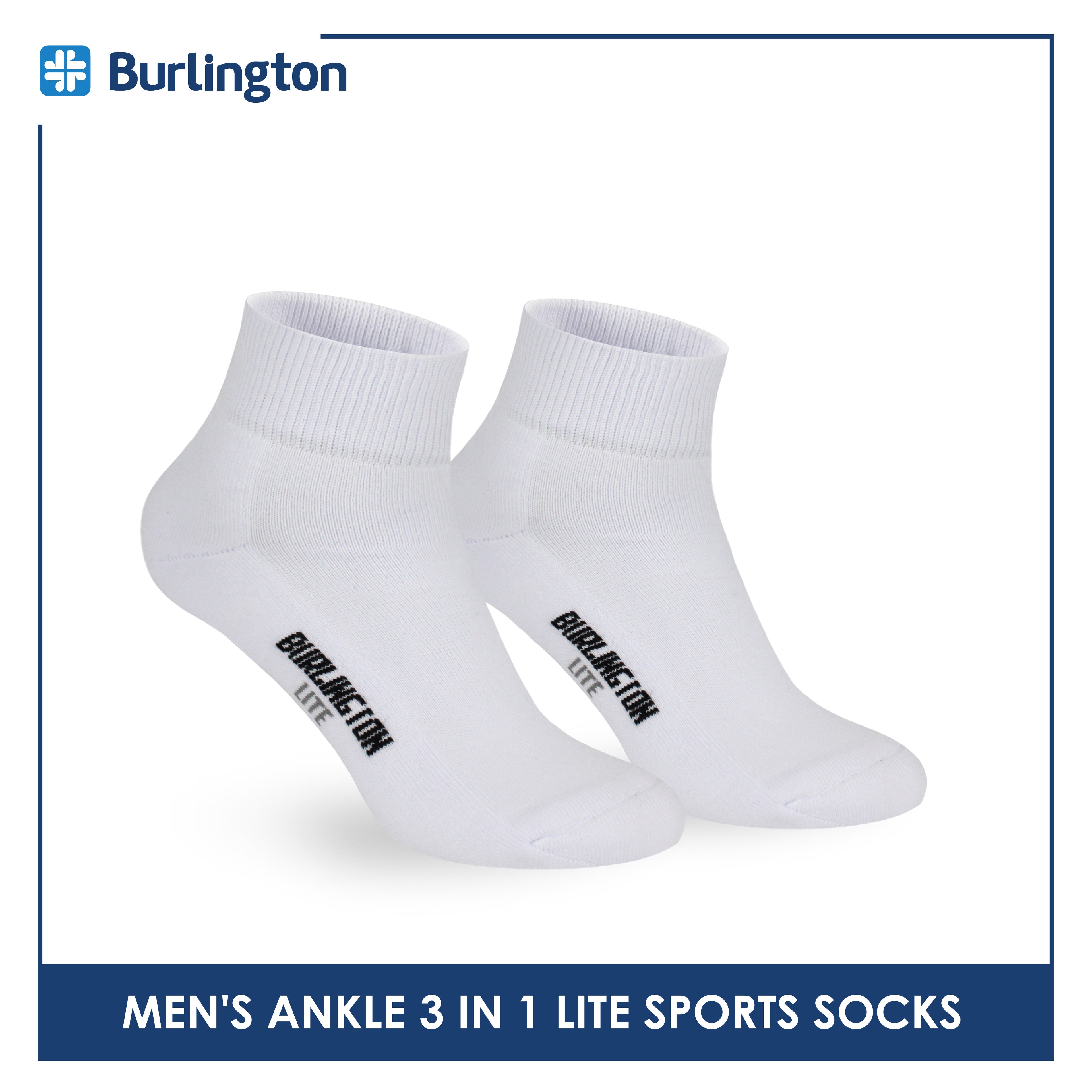 Burlington Men's Cotton Lite Sports Half Terry Performance Ankle Socks 3 pairs in a pack BML-222