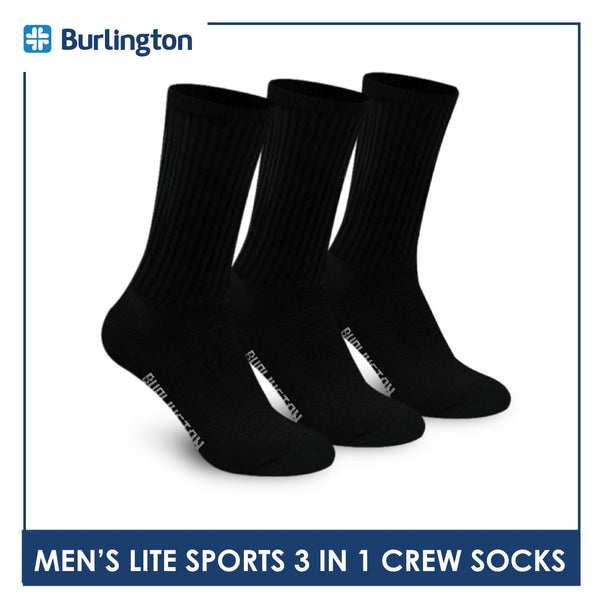 Burlington Men's Cotton Lite Sports Half Terry Performance Crew Socks 3 pairs in a pack BML-223