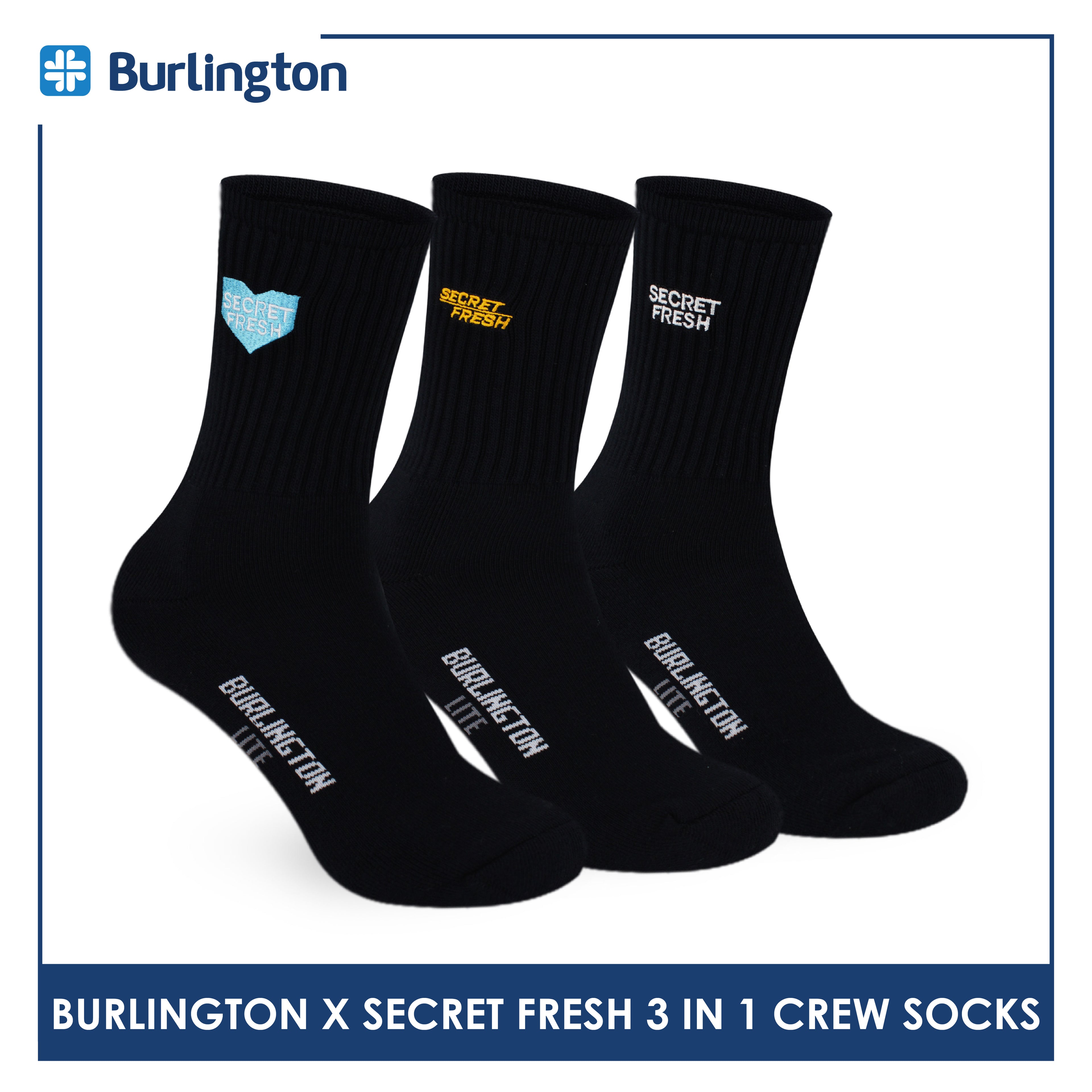 Burlington Men's Cotton Lite Sports Crew 3 pairs in a pack Socks X Secret Fresh BMSSE1101