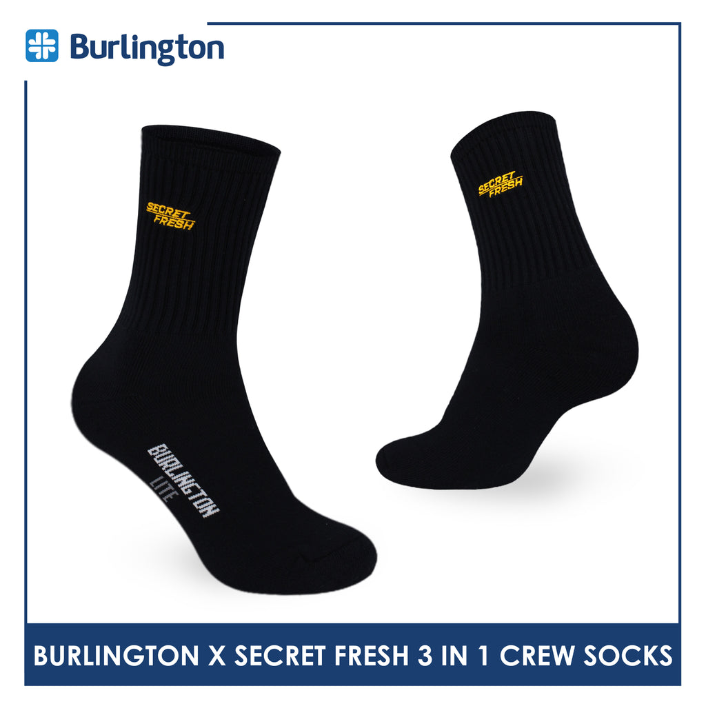 Burlington Men's Cotton Lite Sports Crew 3 pairs in a pack Socks X Secret Fresh BMSSE1101
