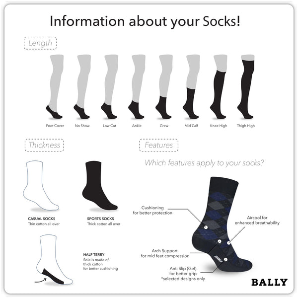 Bally Men's Premium Cotton Lite Casual Dress Crew Socks 1 pair YMC1103