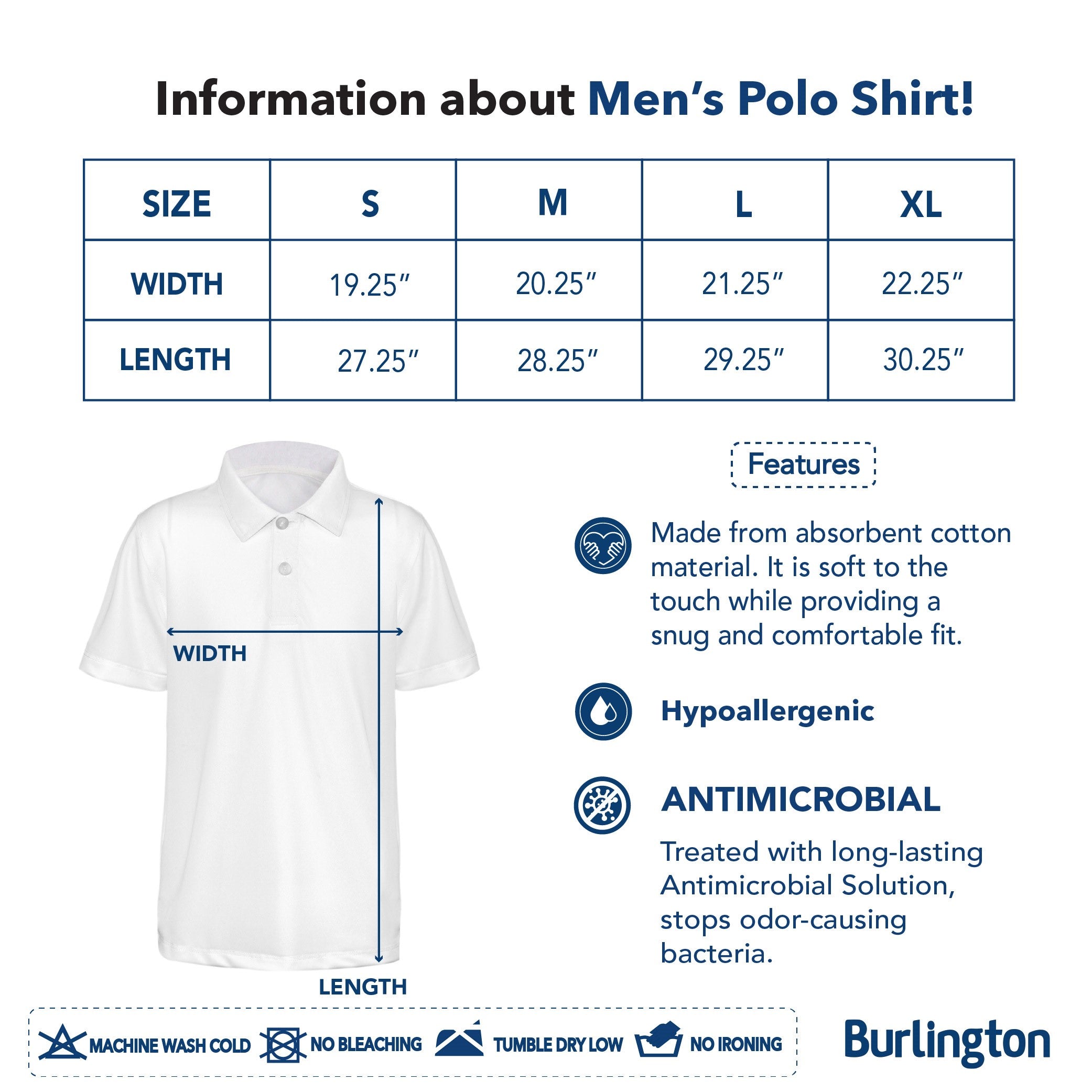 Burlington Men’s Cotton Embroidered Bearlington Collection Polo Shirt 1pc TBMESP3