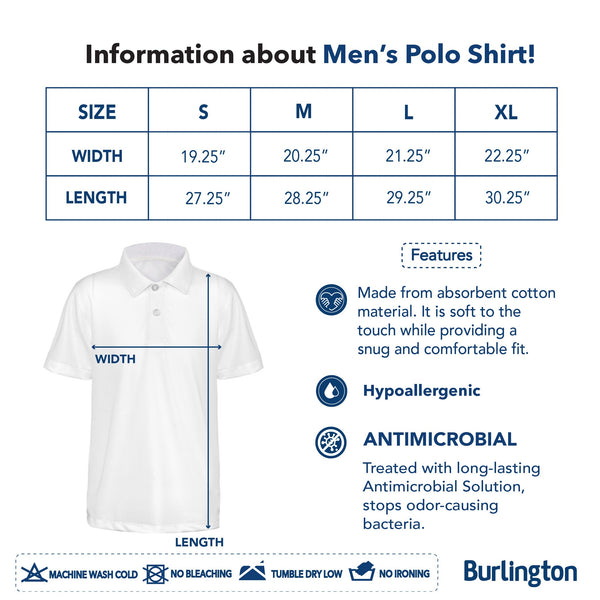 Burlington Men’s Cotton Embroidered Bearlington Collection Polo Shirt 1pc TBMESP3