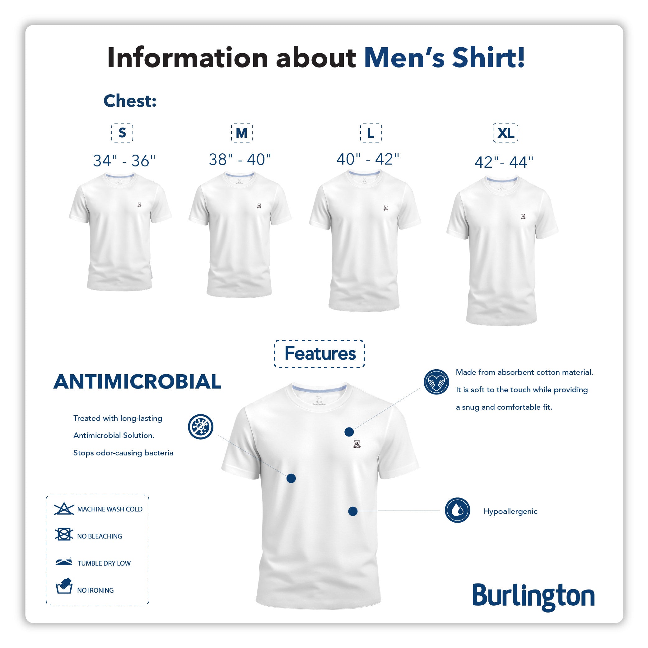 Burlington Men’s Cotton Embroidered Bearlington Collection Roundneck Shirt 1pc TBMESR1