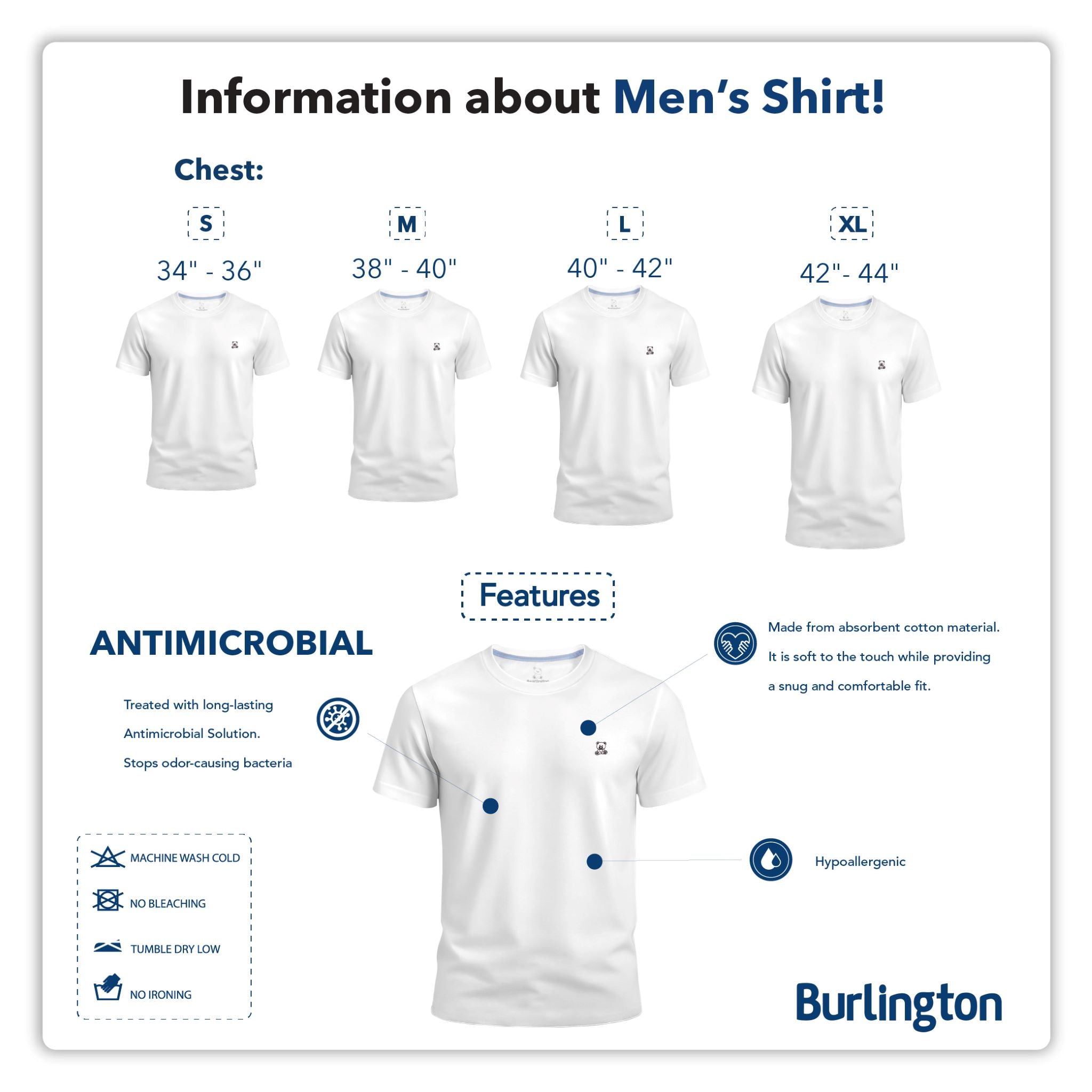 Burlington Men’s Cotton Embroidered Bearlington Collection Roundneck Shirt 1pc TBMESR3