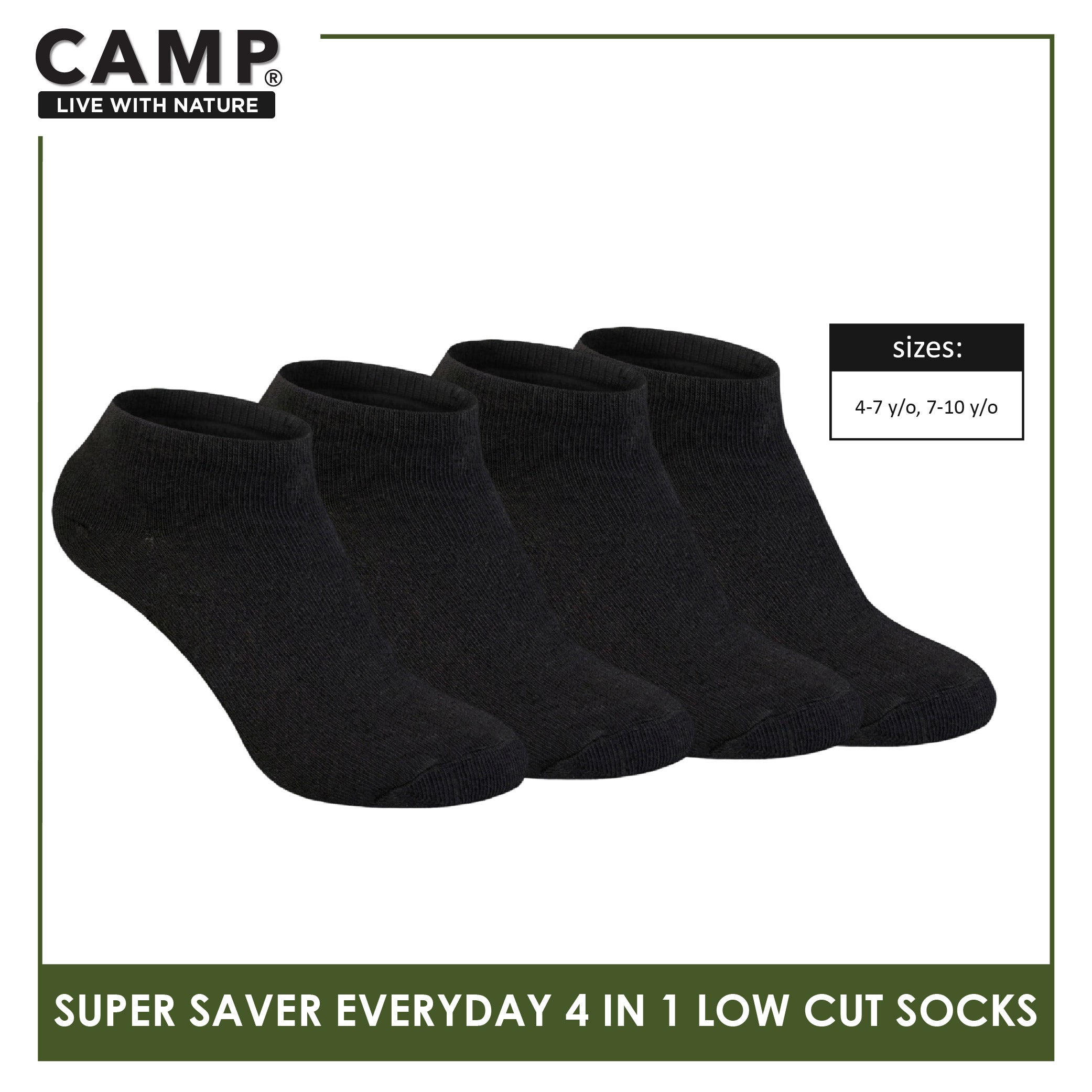 Camp Children's Super Savers Lite Thin Casual Ankle/Low Cut Socks 4 pairs in 1 pack CBC75