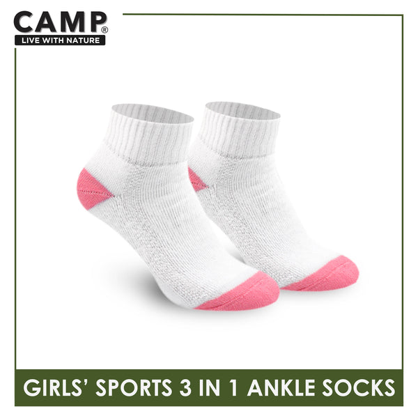 Camp Girls’ Cotton Thick Sports Ankle Socks 3 pairs in a pack CGS4