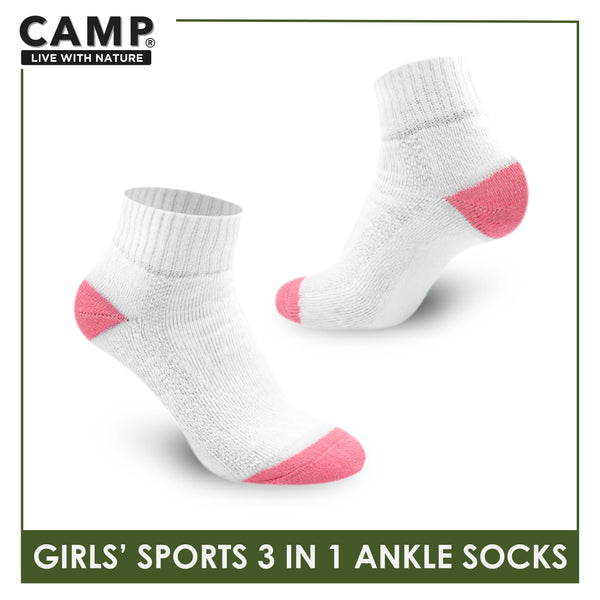 Camp Girls’ Cotton Thick Sports Ankle Socks 3 pairs in a pack CGS4