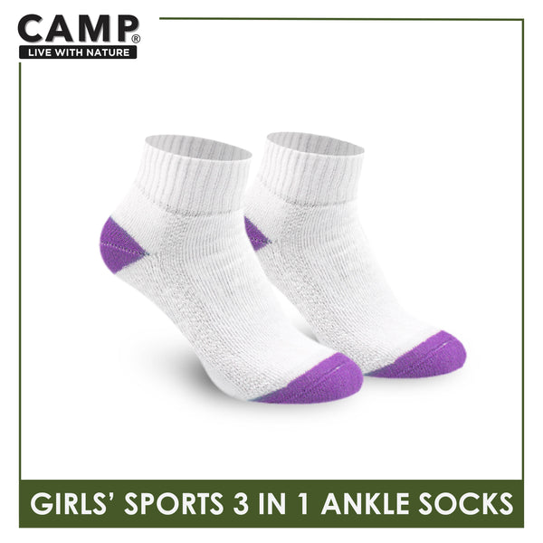 Camp Girls’ Cotton Thick Sports Ankle Socks 3 pairs in a pack CGS4