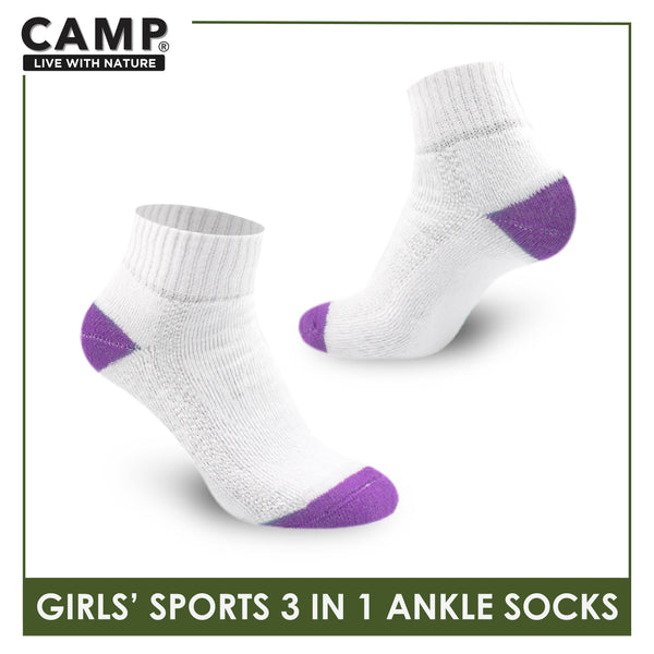 Camp Girls’ Cotton Thick Sports Ankle Socks 3 pairs in a pack CGS4