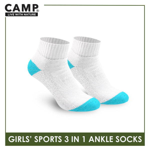 Camp Girls’ Cotton Thick Sports Ankle Socks 3 pairs in a pack CGS4