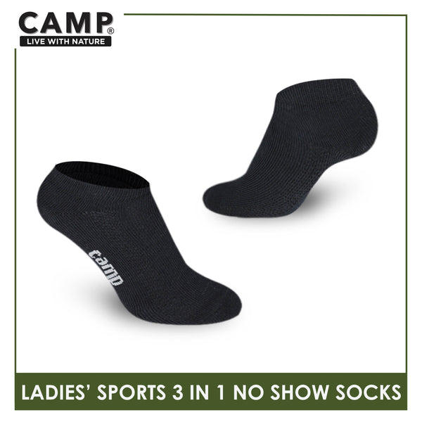 Camp Ladies' Cotton Thick Sports No Show Socks 3 pairs in a pack CLS0