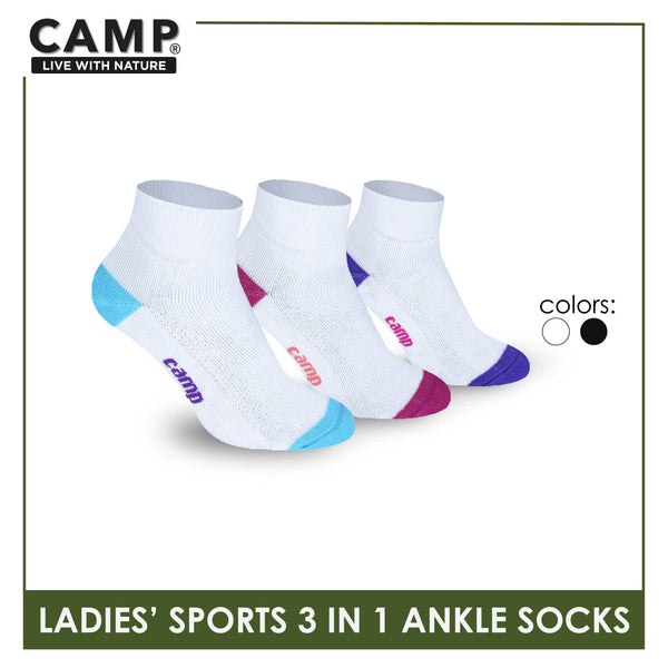 Camp Ladies' Cotton Thick Sports Ankle Socks 3 pairs in a pack CLS4