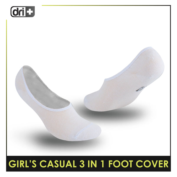 Dri Plus Girls’ Children Cotton Lite Thin Casual Foot Cover 3 pairs in 1 pack DGCFG3