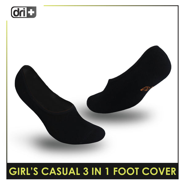 Dri Plus Girls’ Children Cotton Lite Thin Casual Foot Cover 3 pairs in 1 pack DGCFG3