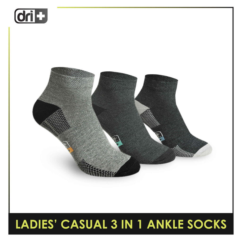 Dri Plus Ladies' Cotton Lite Thin Casual Ankle Socks 3 pairs in a pack DLCKG25