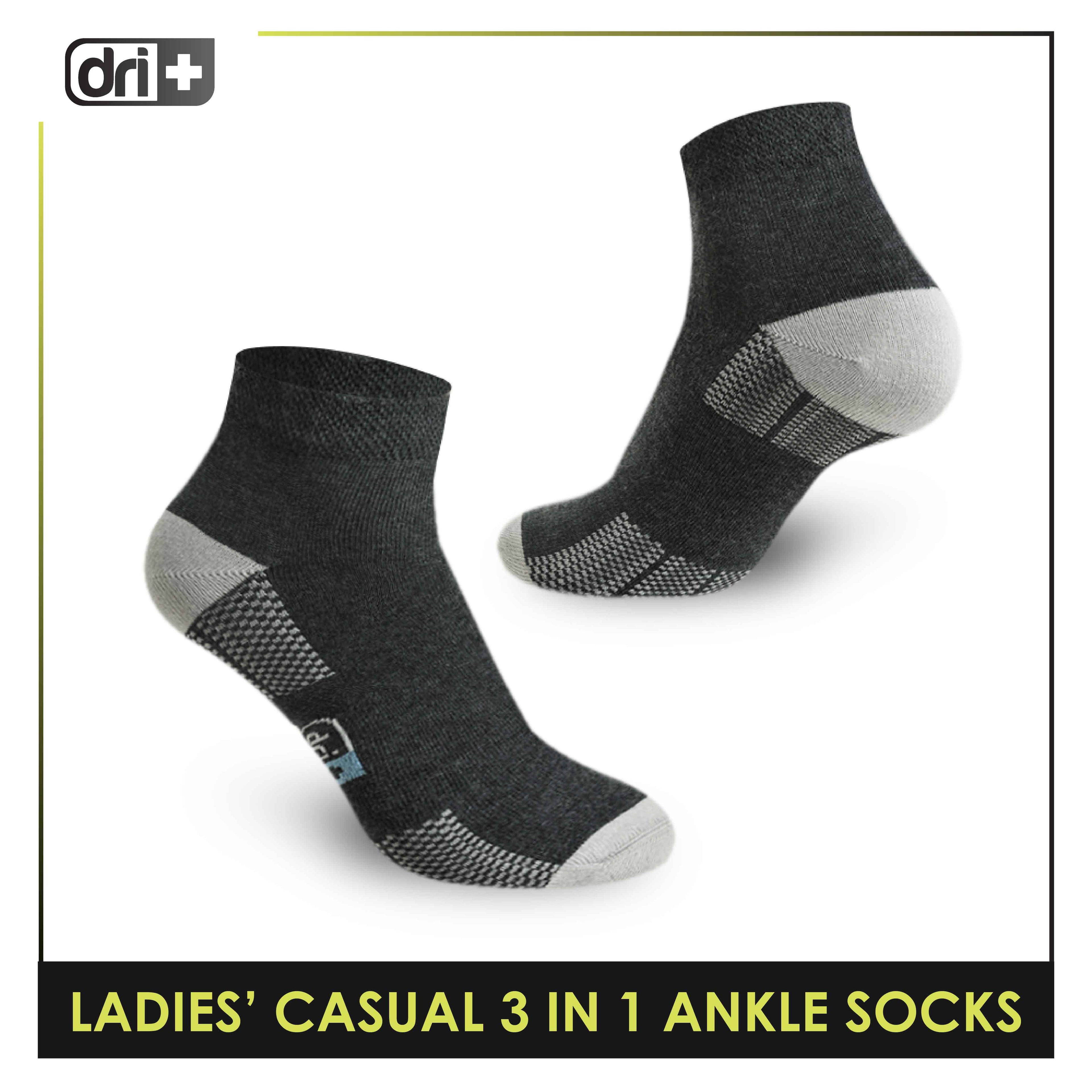 Dri Plus Ladies' Cotton Lite Thin Casual Ankle Socks 3 pairs in a pack DLCKG25