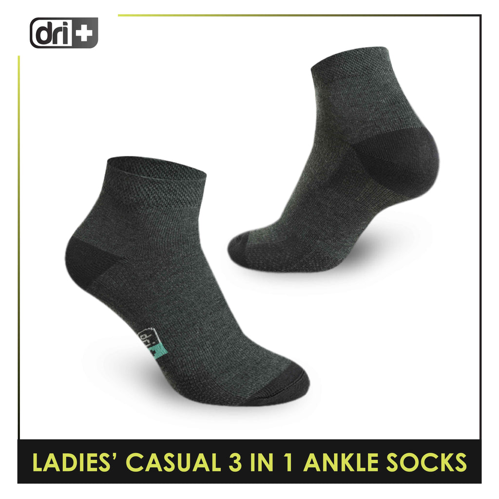 Dri Plus Ladies' Cotton Lite Thin Casual Ankle Socks 3 pairs in a pack DLCKG25