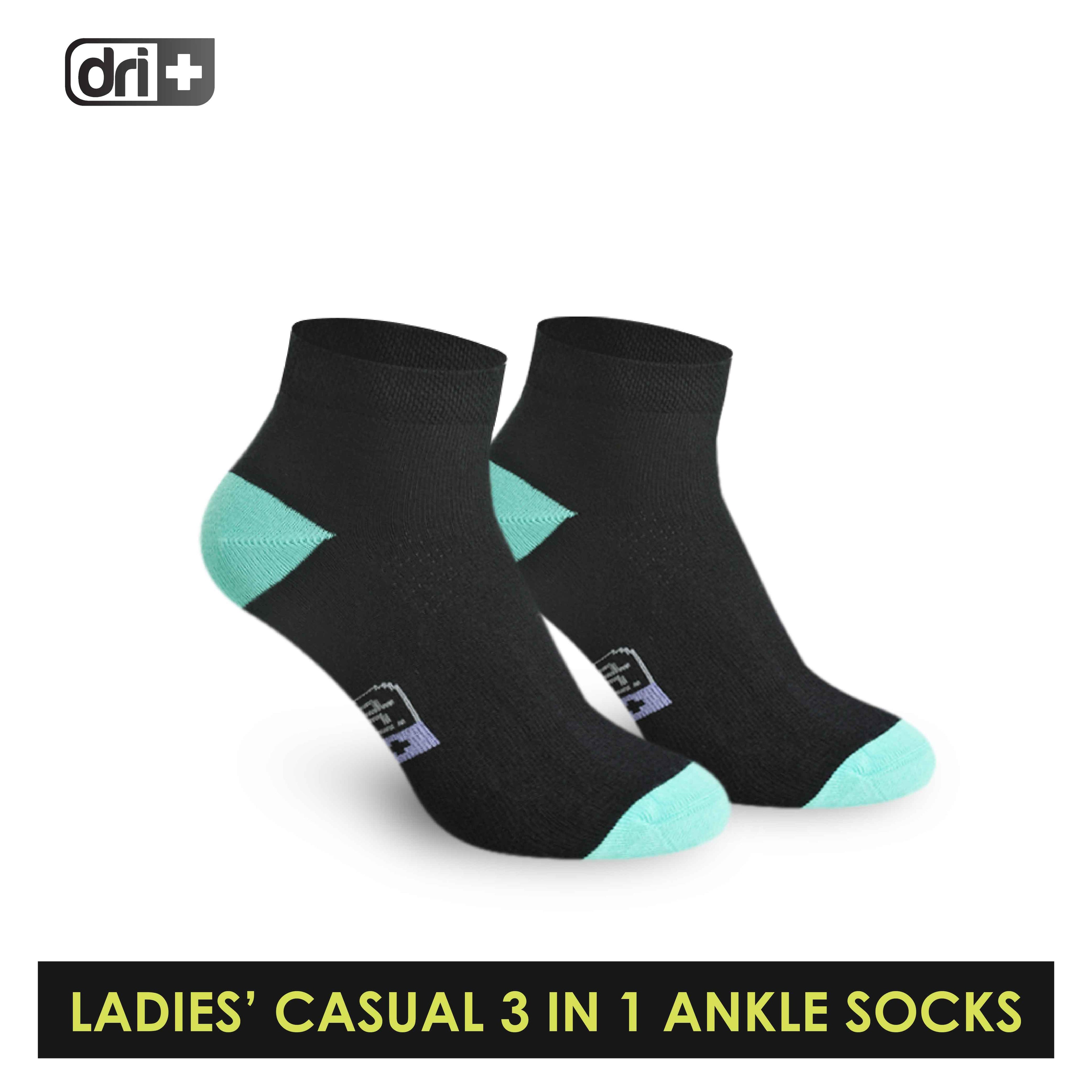 Dri Plus Ladies' Cotton Lite Thin Casual Ankle Socks 3 pairs in a pack DLCKG26