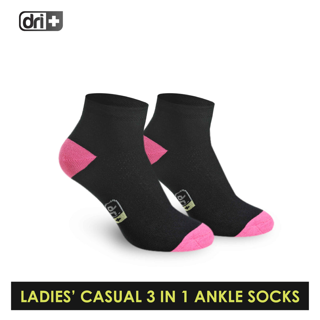 Dri Plus Ladies' Cotton Lite Thin Casual Ankle Socks 3 pairs in a pack DLCKG26