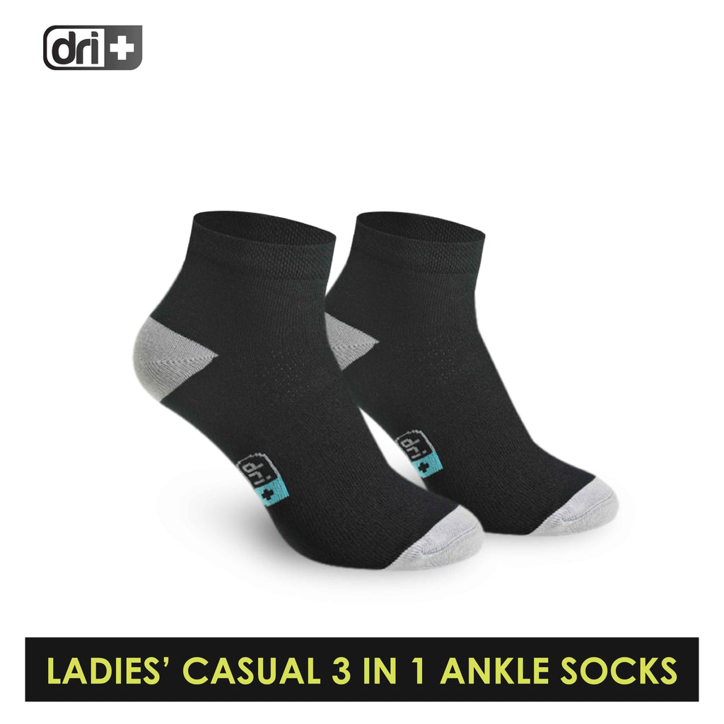 Dri Plus Ladies' Cotton Lite Thin Casual Ankle Socks 3 pairs in a pack DLCKG26