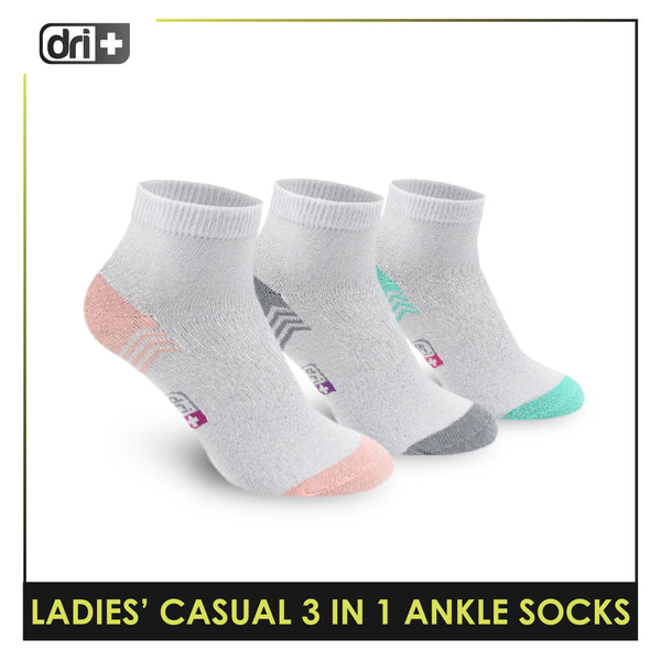 Dri Plus Ladies' Lite Casual Ankle Socks 3 pairs in a pack DLCKG29