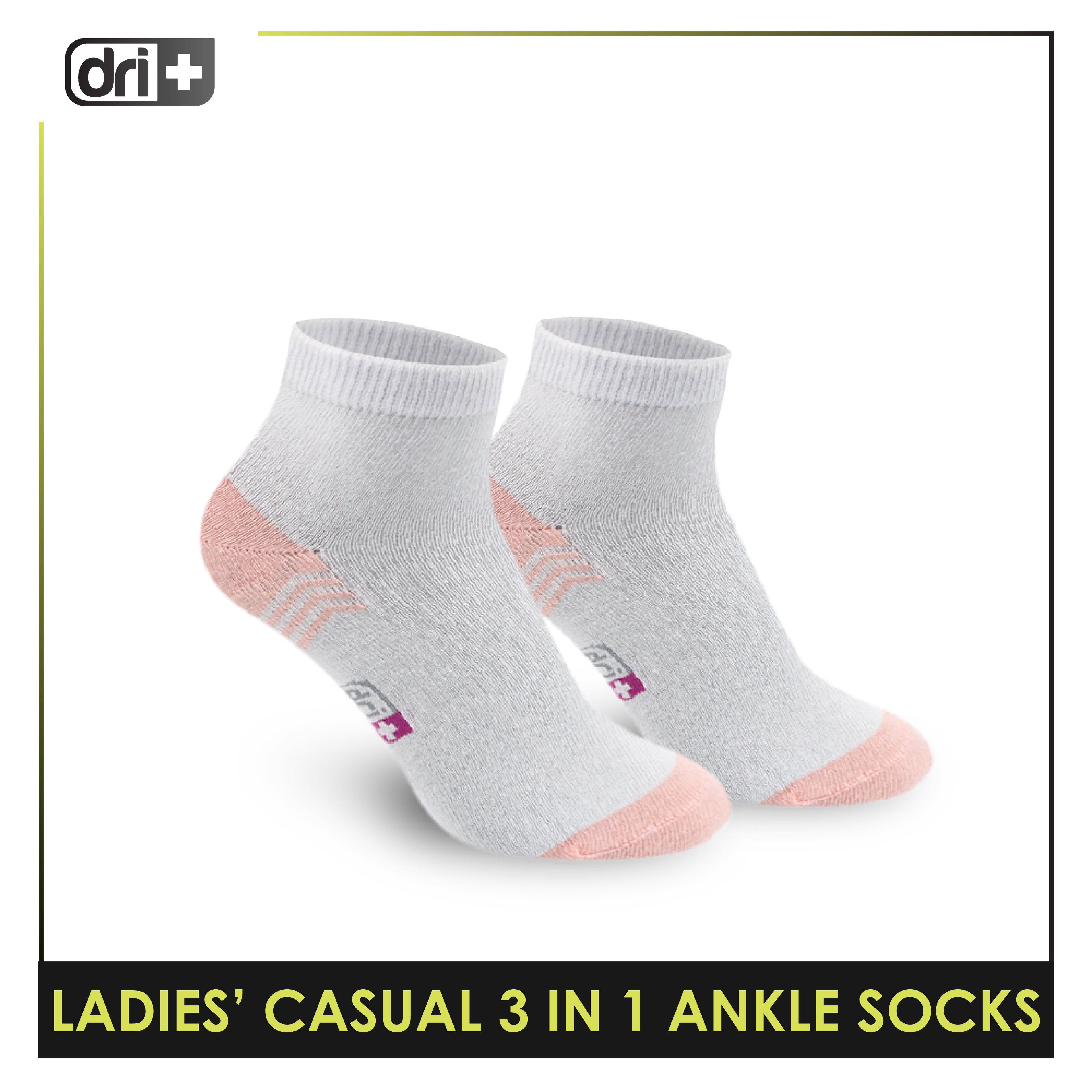 Dri Plus Ladies' Lite Thin Casual Ankle Socks 3 pairs in a pack DLCKG29