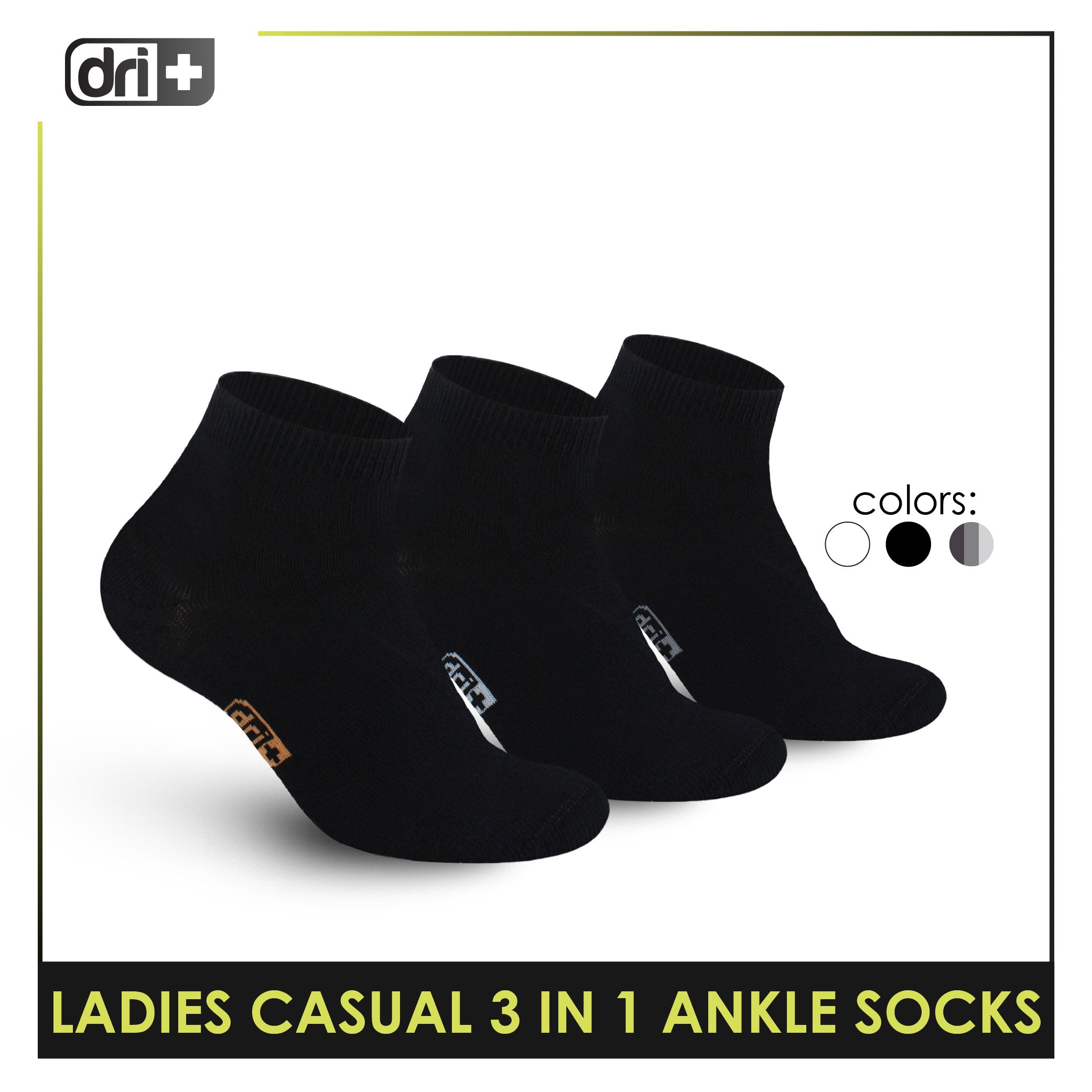 Dri Plus Ladies' Lite Thin Casual Ankle Socks 3 pairs in a pack DLCKG34