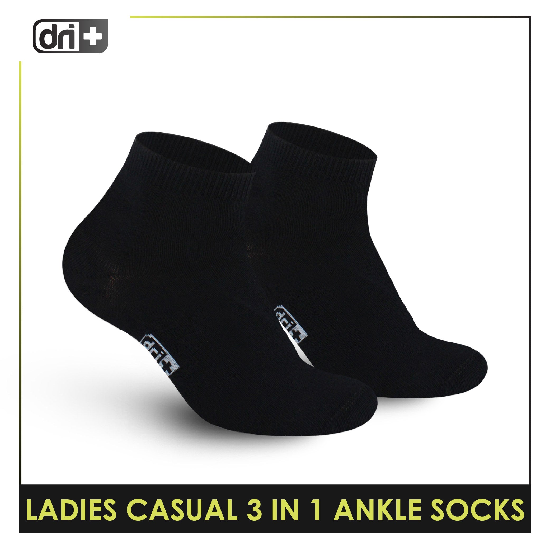 Dri Plus Ladies' Lite Thin Casual Ankle Socks 3 pairs in a pack DLCKG34