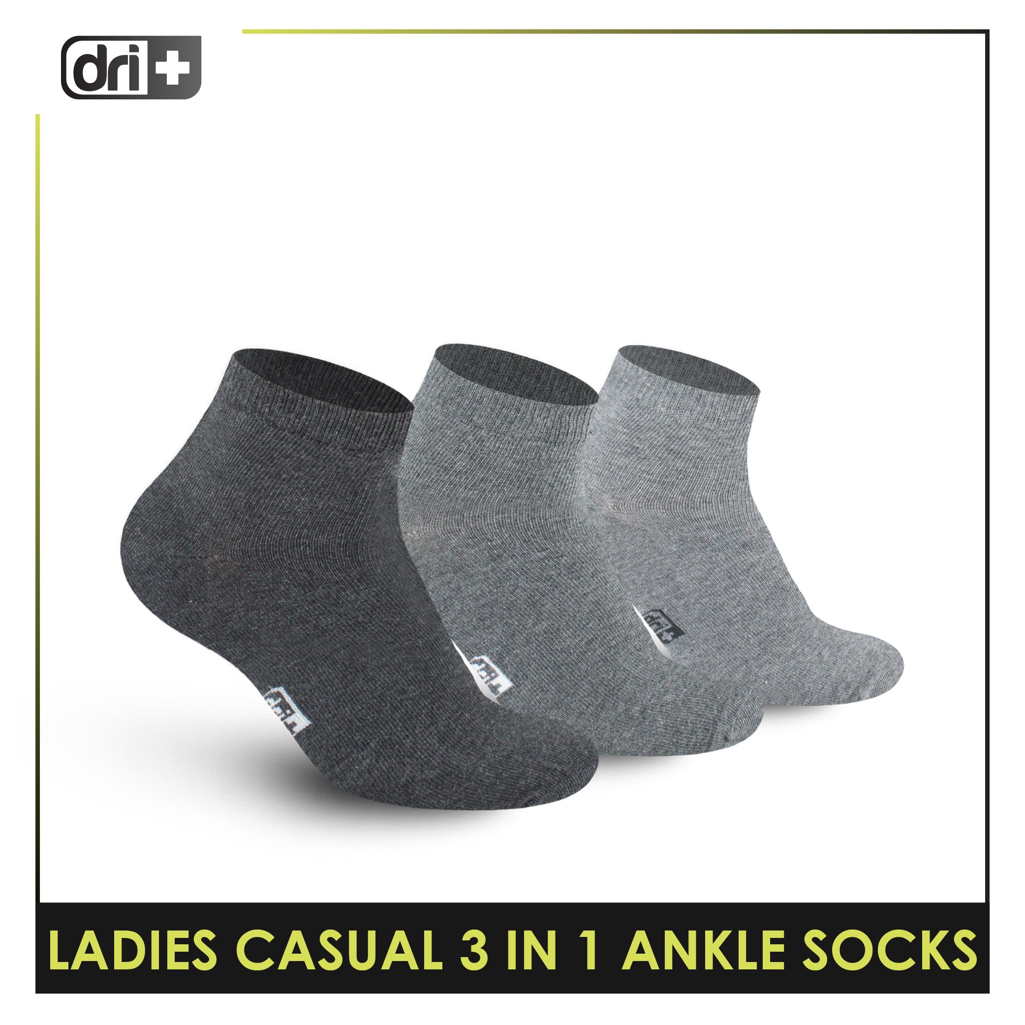 Dri Plus Ladies' Lite Thin Casual Ankle Socks 3 pairs in a pack DLCKG34
