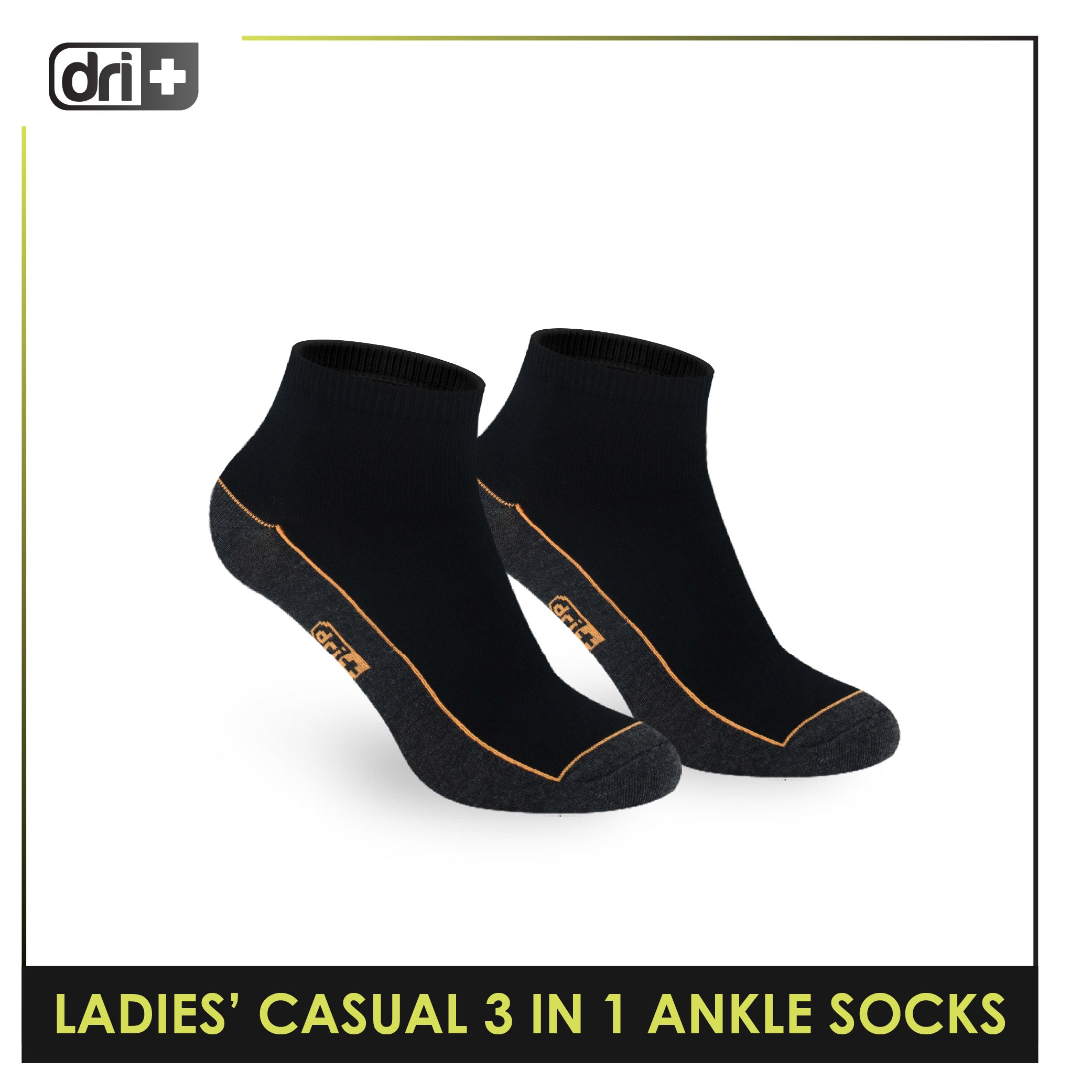 Dri Plus Ladies' Lite Casual Ankle Socks 3 pairs in a pack DLCKG35