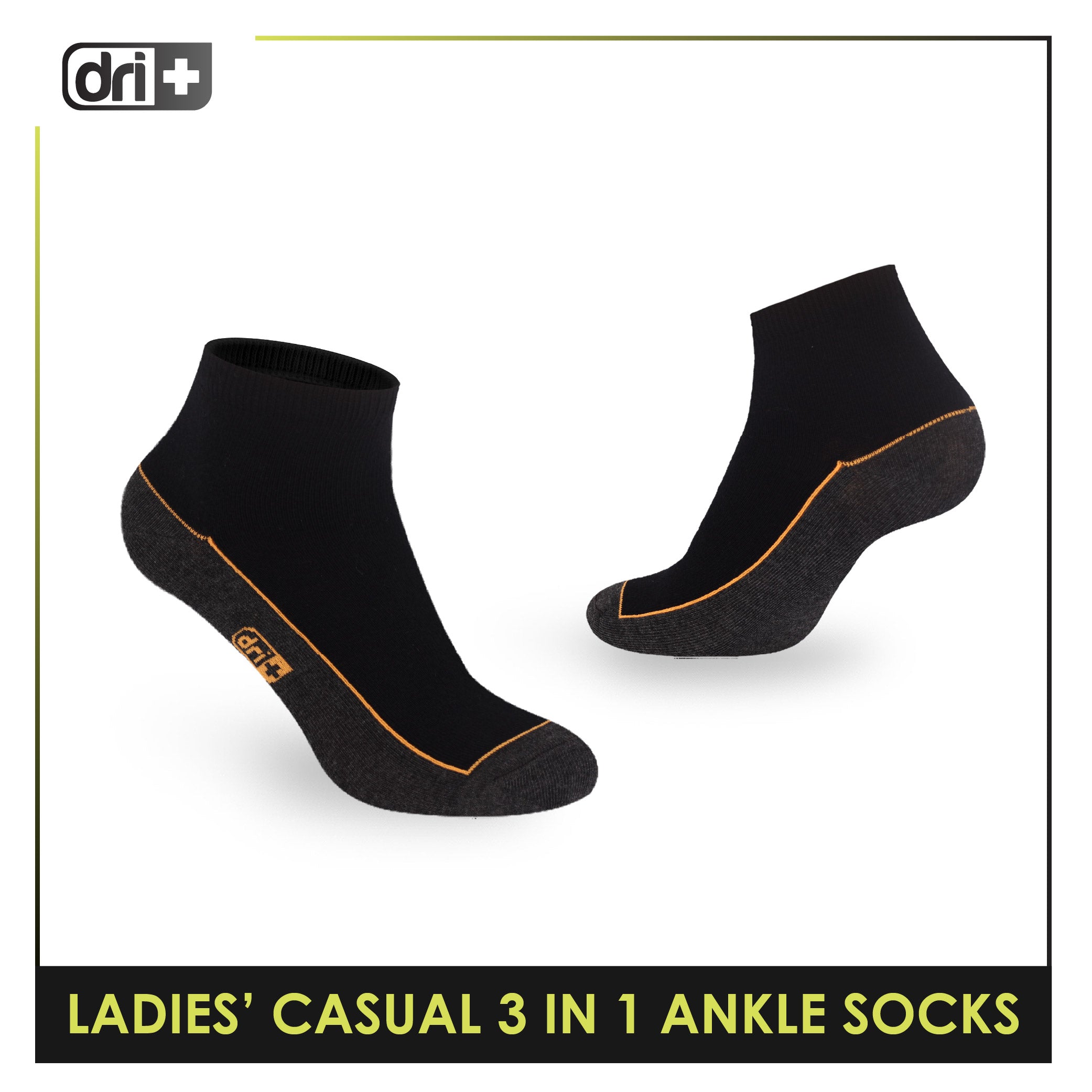 Dri Plus Ladies' Lite Casual Ankle Socks 3 pairs in a pack DLCKG35