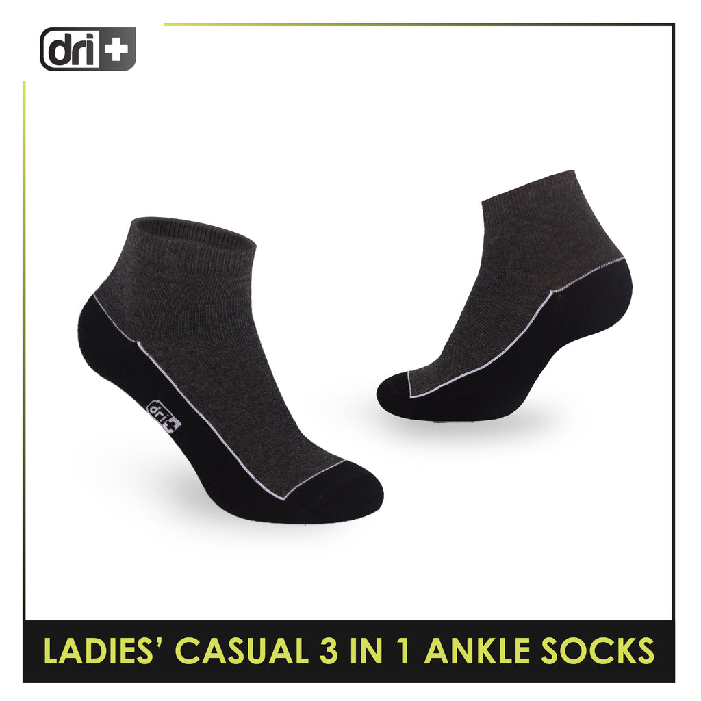 Dri Plus Ladies' Lite Casual Ankle Socks 3 pairs in a pack DLCKG35