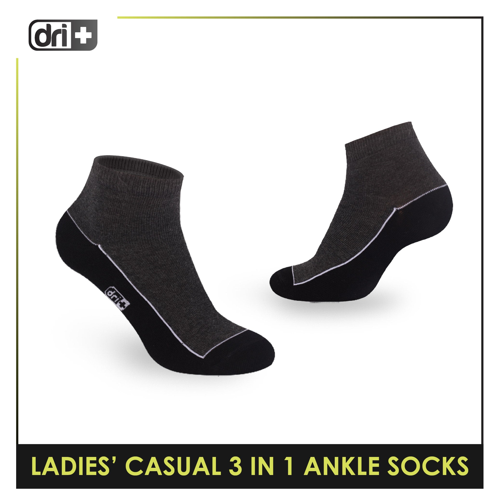 Dri Plus Ladies' Lite Casual Ankle Socks 3 pairs in a pack DLCKG35