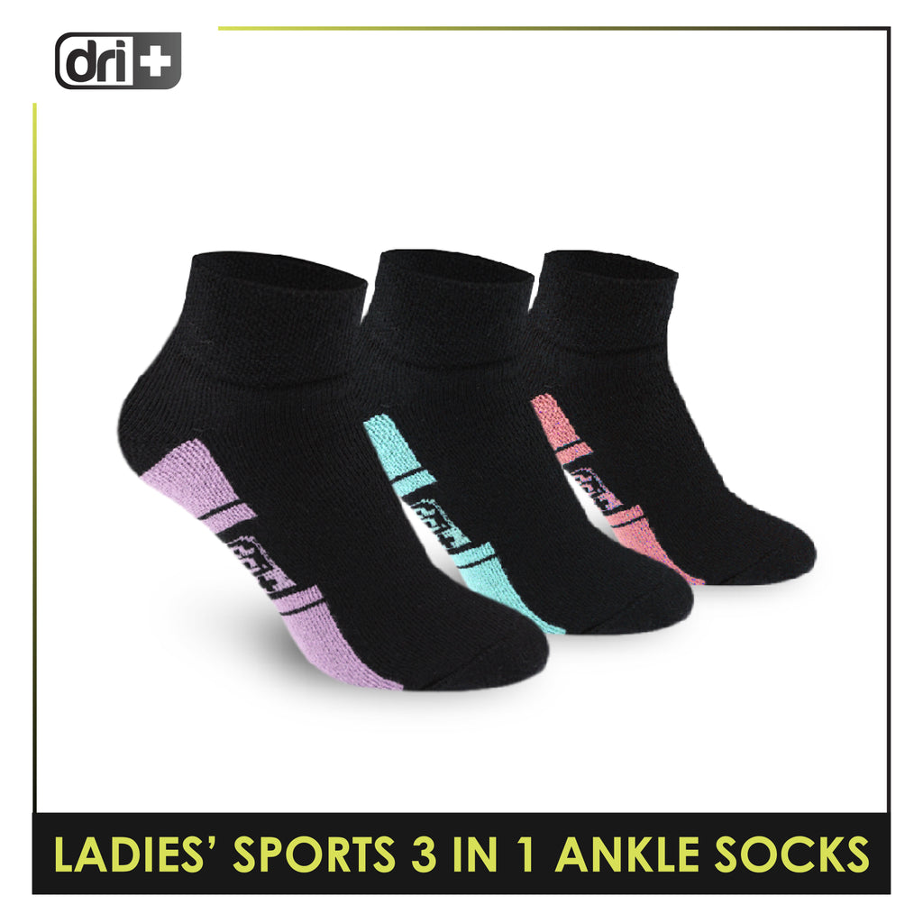 Dri Plus Ladies' Thick Sports Ankle Cut Socks 3 Pairs in a pack DLSKG16
