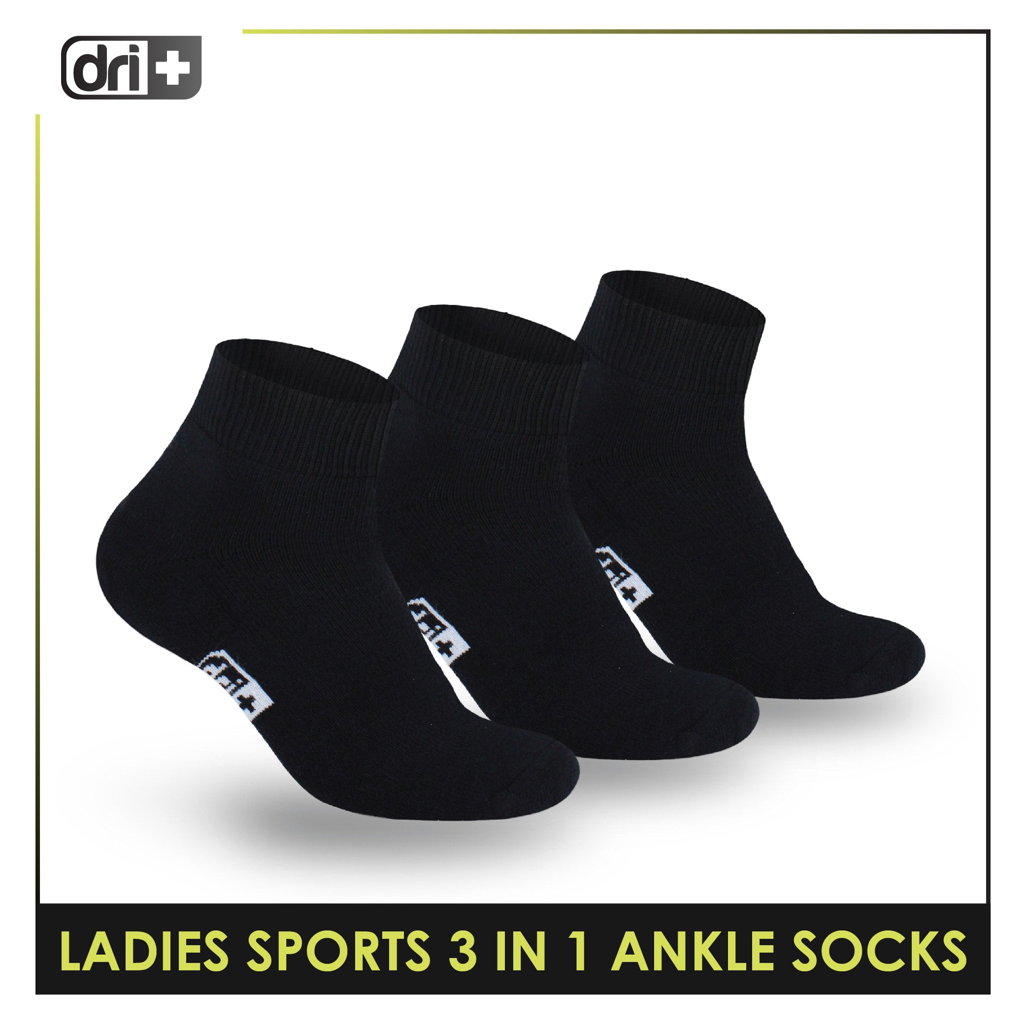 Dri Plus Ladies' Thick Sports Ankle Cut Socks 3 pairs in a pack DLSKG20