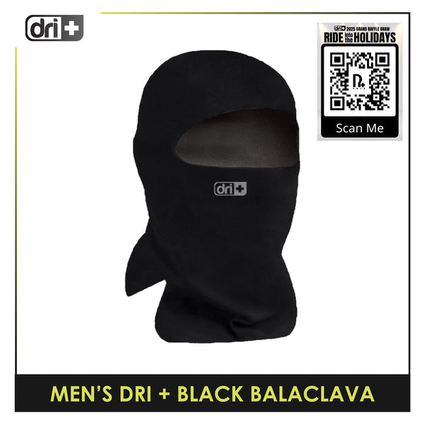 Dri Plus Men's Black Washable Multi-Functional Moisture Wicking Balaclava 1 piece DMBB2401