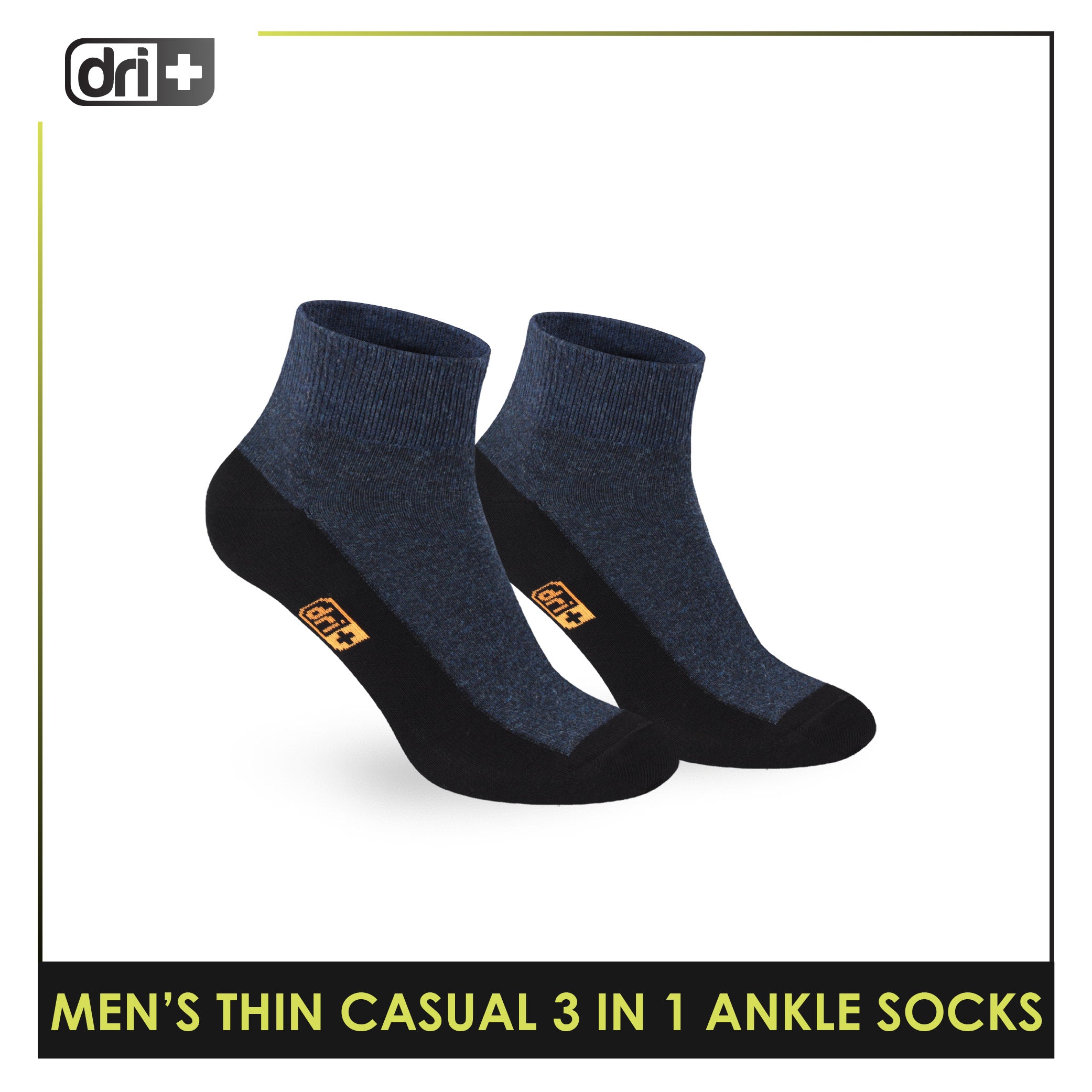 Dri Plus Men's Cotton Lite Thin Casual Ankle Socks 3 pairs in a pack DMCG12