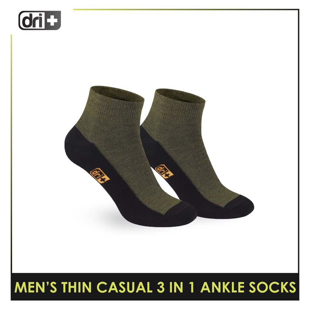 Dri Plus Men's Cotton Lite Thin Casual Ankle Socks 3 pairs in a pack DMCG12