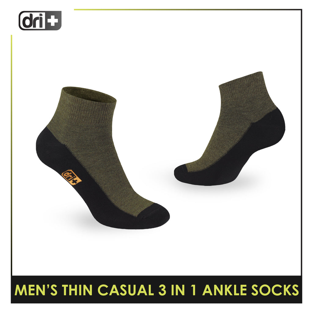 Dri Plus Men's Cotton Lite Thin Casual Ankle Socks 3 pairs in a pack DMCG12